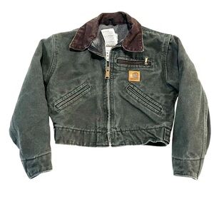 Vtg Carhartt Detroit Jacket YouthXS 4/5 6 Moss Green Canvas Blanket Usa Made